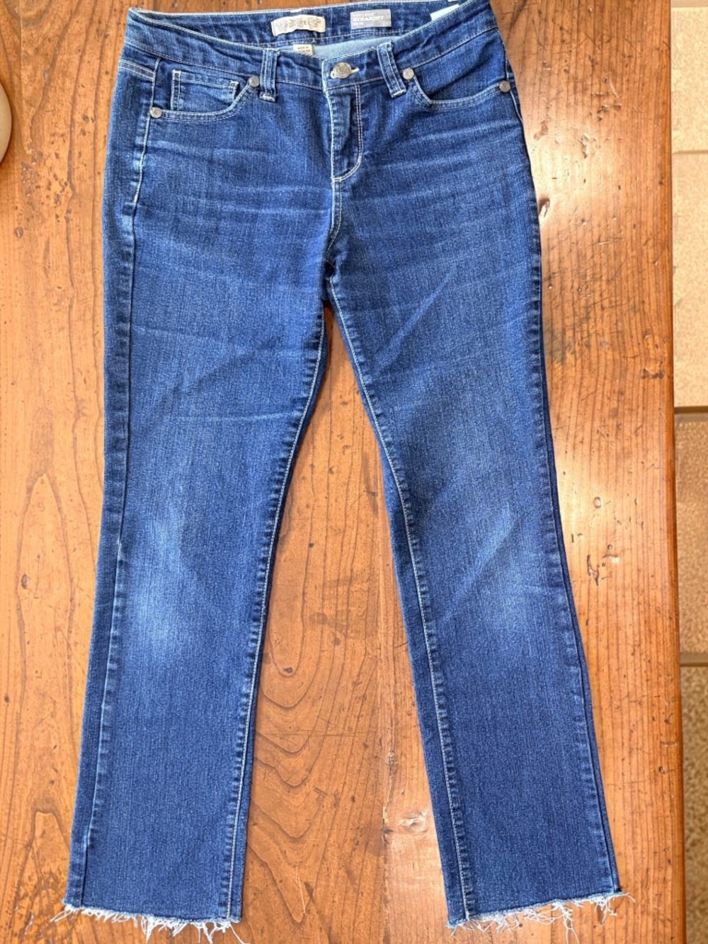 Vintage Nine West Straight Jeans Blue Denim Frayed Raw Hem Stretch 28 Size 6